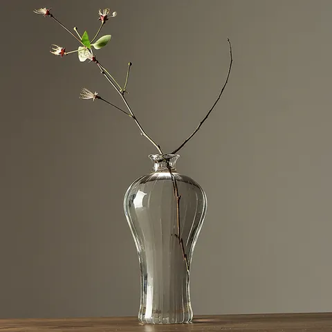 Japanese Zen Transparent Glass Vase For Flowers Handmade Borosilicate Glass Narrow Neck Bud Vase Modern Minimalist Home Decor Tabletop Ornament