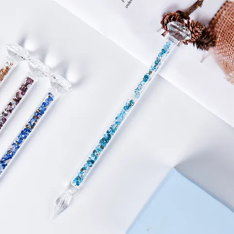 Handmade Dreamcatcher Diamond Crystal Glass Dip Pen Gift Set Borosilicate Glass Spiral Nib Writing Pen With Ink For Office
