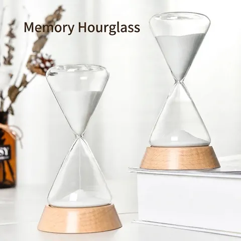Minimalist High Borosilicate Glass Wood Sand Hourglass Timer Decorative Sand Clock with Beech Base Office Home Desk Ornament Gift