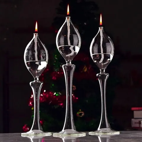 Juego de Lámparas de Aceite de Vidrio Transparente Creativo Estilo Europeo Candelabro Ornamento de Mesa Minimalista Moderno para Boda Hogar