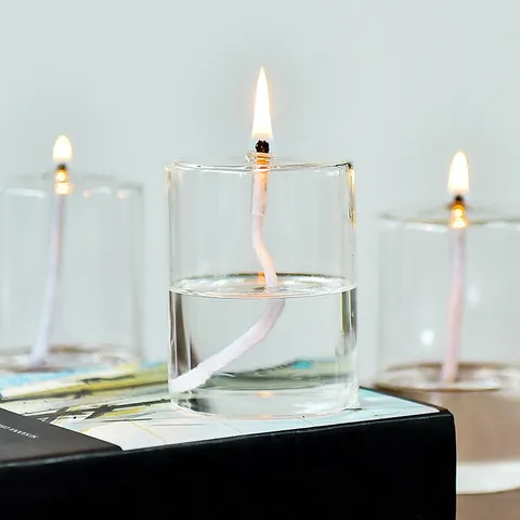 Lámpara de Aceite de Vidrio de Borosilicato Transparente Hecha a Mano Candelabro Estilo Europeo Moderno Cilíndrico Para Decoración