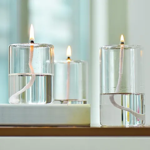 Lámpara de Aceite de Vidrio de Borosilicato Transparente Hecha a Mano Candelabro Estilo Europeo Moderno Cilíndrico Para Decoración