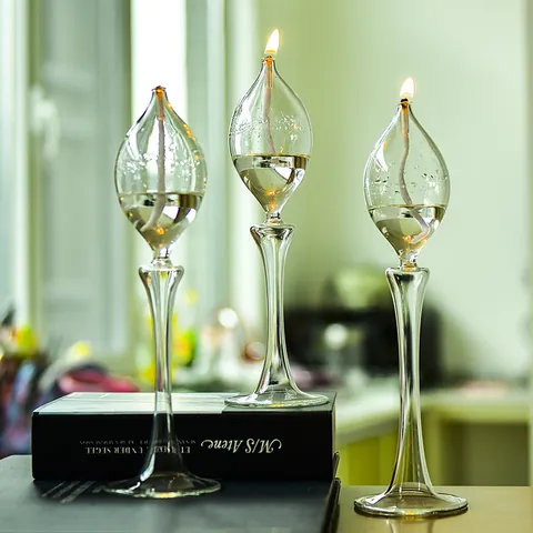 Juego de Lámparas de Aceite de Vidrio Transparente Creativo Estilo Europeo Candelabro Ornamento de Mesa Minimalista Moderno para Boda Hogar