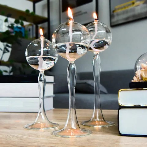 Lámpara de Aceite de Vidrio Borosilicatado Transparente Hecha a Mano Creativa Candelabro Estilo Europeo Centro de Mesa Decoración del Hogar Boda