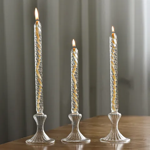 Candelabro de Vidrio en Espiral Transparente Lámpara de Aceite Creativa Vidrio de Borosilicato Centro de Mesa para Boda Hogar Fiesta