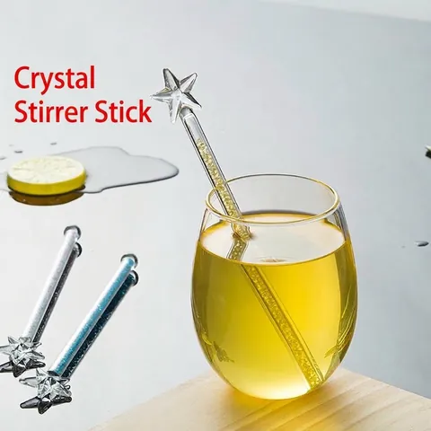 Handmade Pentagram Glass Drink Stirrer With Rhinestone Borosilicate Glass Mixing Spoon For Coffee Milk Tea Juice Home Party