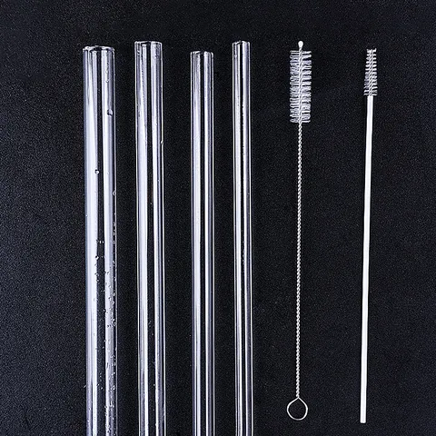 Cannucce di Vetro Riutilizzabili Resistenti al Calore Trasparenti a Bocca Obliqua Piatta per Succhi Frappè Bubble Tea
