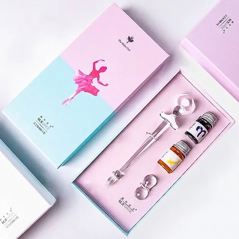 Ballerina Girl Glass Dip Pen Gift Set Handmade Crystal Calligraphy Pen With Inks And Pen Rest For Writing Drawing Art Gift
