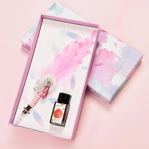 Handmade Feather Glass Dip Pen Set Creative Crystal Ink Stationery Gift Box For Calligraphy Writing Sketching Art Gift