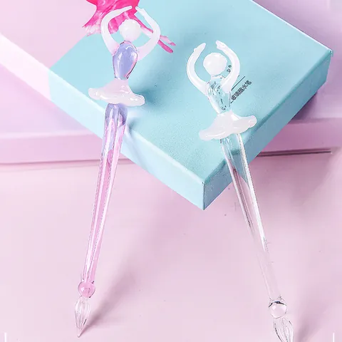 Ballerina Girl Glass Dip Pen Gift Set Handmade Crystal Calligraphy Pen With Inks And Pen Rest For Writing Drawing Art Gift