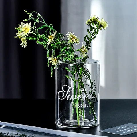 European Creative Transparent Glass Vase With Letter Print Modern Pastoral Home Decor Hydroponic Aroma Diffuser Bottle
