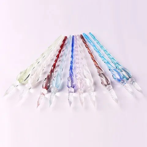 Handmade Borosilicate Glass Dip Pen Set Spiral Nib Glitter Design Vintage Calligraphy Pen For Drawing Writing Testing Ink
