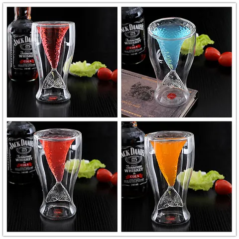 Kreatives Doppelwandiges Glasbecher Meerjungfrauenschwanz Hochborosilikatglas Hitzebeständiger Transparenter Weinglas Für Bar Party Zuhause Geschenk