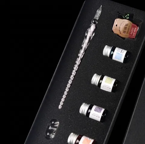 Handmade Spiral Glass Dip Pen Set Borosilicate Glass Calligraphy Writing Pen With Multicolor Ink Gift Box For Artists Students Stationery