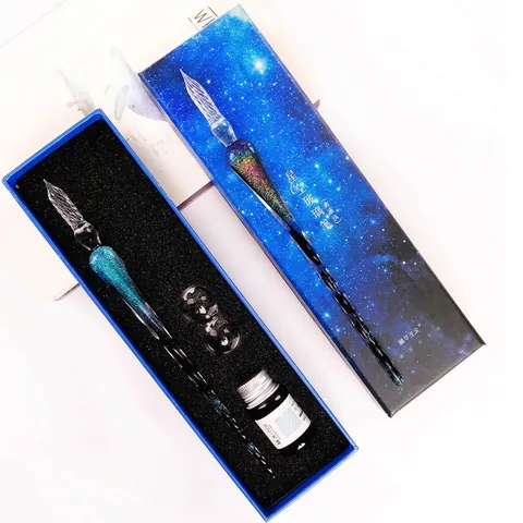 Handmade Spiral Glass Dip Pen Set Borosilicate Glass Calligraphy Writing Pen With Multicolor Ink Gift Box For Artists Students Stationery