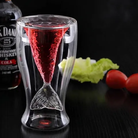 Kreatives Doppelwandiges Glasbecher Meerjungfrauenschwanz Hochborosilikatglas Hitzebeständiger Transparenter Weinglas Für Bar Party Zuhause Geschenk