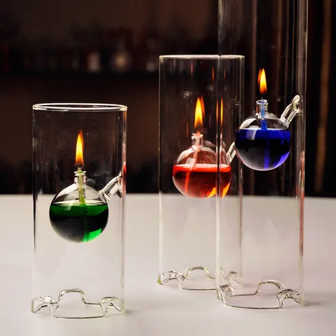 Lámpara de Aceite Creativa Moderna de Vidrio de Borosilicato Alto Transparente Estilo Europeo Candelabro Cilíndrico para Decoración Mesa Hogar Boda Fiesta Ornamentos