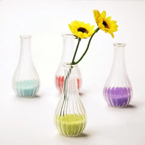European Creative Long Neck Striped Borosilicate Glass Vase Aromatherapy Bottle Hydroponic Container Home Decor Crafts