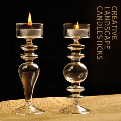 European Style Clear Borosilicate Glass Candlestick Hand Blown High Foot Candle Holder For Wedding Home Decor Table Ornament