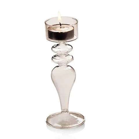 European Style Clear Borosilicate Glass Candlestick Hand Blown High Foot Candle Holder For Wedding Home Decor Table Ornament