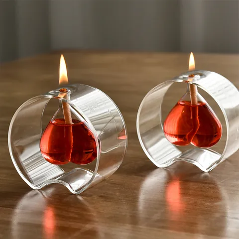 Lámpara de Aceite de Vidrio de Borosilicato Transparente Forma de Corazón Candelabro Creativo Estilo Europeo Decoración
