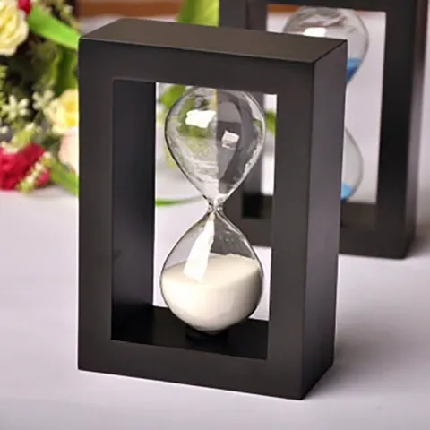 Modern Minimalist Borosilicate Glass Sand Timer Hourglass With Black Wood Frame Desktop Ornament For Home Office Decor