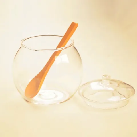 Borosilicate Glass Sugar Jar with Wood Spoon Striped Transparent Food Grade Storage Tank Airtight Candy Bowl Home Decor