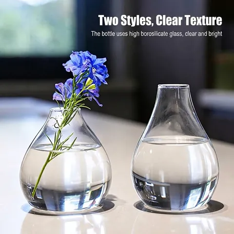Moderne Minimalistische Transparente Hochborosilikatglas Vase Wassertropfenform Hydrokultur Blumenbehälter Desktop Deko