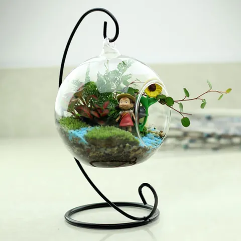 Hanging Glass Vase Clear Globe Plant Terrarium Nordic Style Handcrafted High Borosilicate Glass Micro Landscape Decorative Container Home Decor Accents