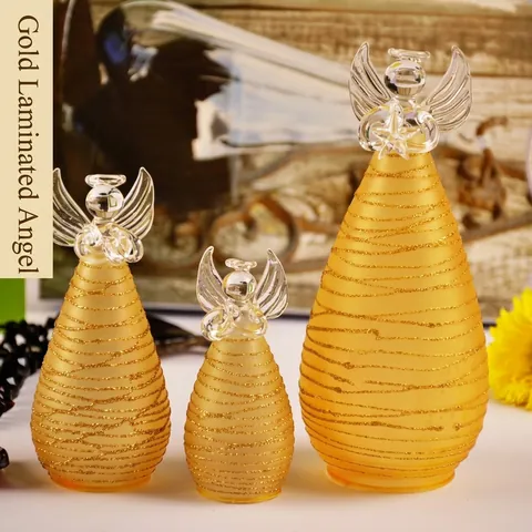European Frosted Translucent Praying Angel Ornaments Borosilicate Glass Angel Figurines Rhinestone Pearl Embellished Angel Decoration For Wedding Home Decor Gift