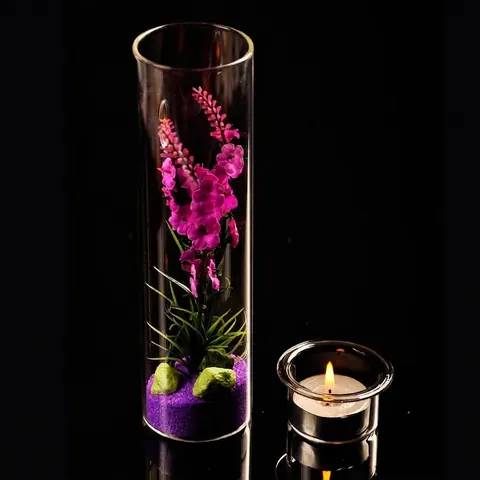 European DIY Creative Bonsai Glass Candlestick Set Borosilicate Glass Cylindrical Vase With Artificial Plants For Home Decor
