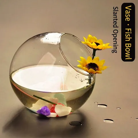 Schräge Öffnung Glasvase Kreativer Transparenter Hydrokultur-Blumentopf Modernes Rundes Aquarium Heimbüro Schreibtisch Dekorative Glasornament