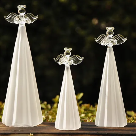 European Frosted Translucent Praying Angel Ornaments Borosilicate Glass Angel Figurines Rhinestone Pearl Embellished Angel Decoration For Wedding Home Decor Gift
