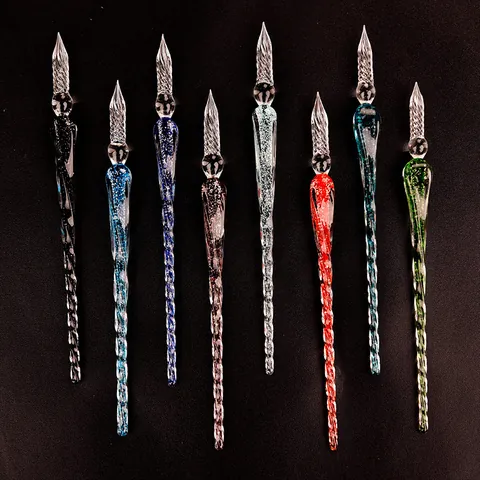 Handmade Luminous Glass Dip Pen Spiral Blown Colored Glass Writing Pen Night Glow Calligraphy Fountain Pen For Drawing Art Gift