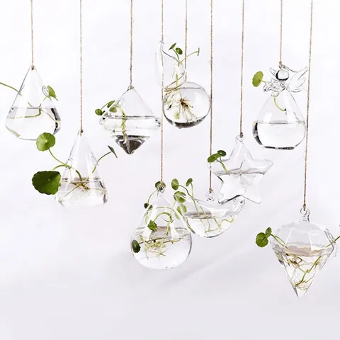 Jarrón de Vidrio Colgante Moderno de Vidrio de Borosilicato Transparente Recipiente para Plantas Hidropónicas para Hogar Boda