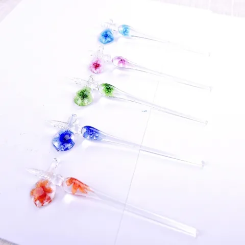 Handmade Glass Dip Pen Creative Floral Embedded Glass Writing Pen Artistic Calligraphy Dip Pen With Gift Box For Stationery Lovers