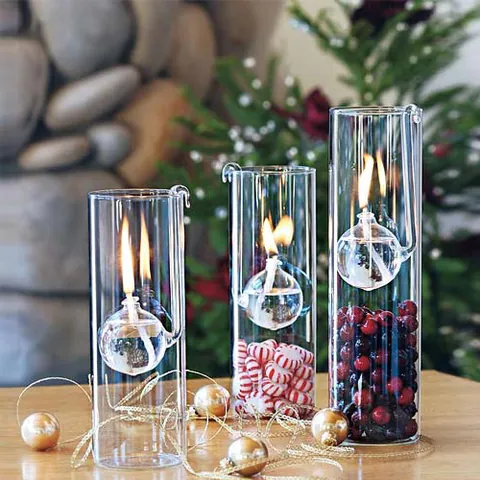 European Creative Transparent Handmade Borosilicate Glass Candlestick Cylinder Hanging Hook Oil Lamp Decor Home Ornament
