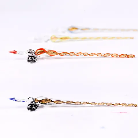 Handmade High Borosilicate Glass Dip Pen Spiral Thread Tip With Gold Powder Inlay Vintage Writing Pen For Office Business Gift