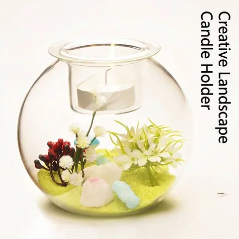 European Creative Transparent Glass Candle Holder Micro Landscape Decorative Glass Vase For Home Office Wedding Birthday Gift