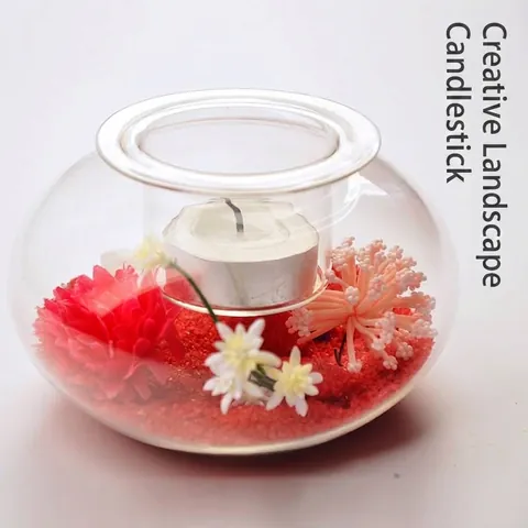European Creative Transparent Glass Candle Holder Micro Landscape Decorative Glass Vase For Home Office Wedding Birthday Gift