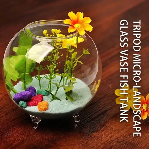 European DIY Creative Transparent Glass Vase Terrarium Borosilicate Glass Sphere Bulb Shaped Tripod Micro Landscape Desktop Decoration Home Office Ornament