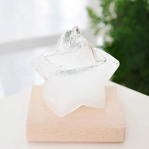 Botella Creativa de Pronóstico del Tiempo con Forma de Estrella Vidrio de Tormenta con Base de Madera Decoración de Oficina Regalo