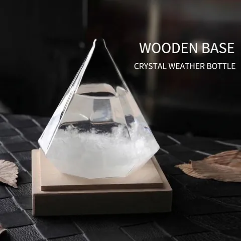 Cristal de Tormenta Pronóstico del Tiempo Forma Diamante Manzana Pera con Base de Madera Decoración de Mesa Creativa Vidrio Soplado
