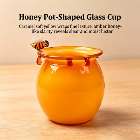 Creative Bee Shaped Heat Resistant Glass Cup Honey Jar With Straw Stirrer Hand Blown Dessert Ice Cream Cup For Home Decor