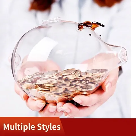 Hucha de Vidrio de Borosilicato Hecha a Mano Linda Forma de Animal Cerdo Tarro de Ahorro Transparente Adorno Decorativo Hogar