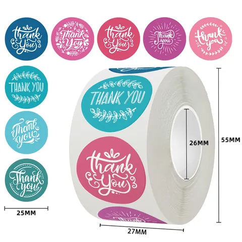 Dankeschön Aufkleber Rolle Rund Selbstklebend Papier Blumen Design Für Hochzeit Geschäft Geschenk Verpackung Dekoration Etiketten