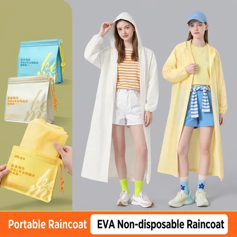 Impermeabile EVA Lungo Con Cappuccio Impermeabile Portatile Esterno Viaggio Moda Unisex Riutilizzabile Chiusura A Bottoni Polsini Elastici
