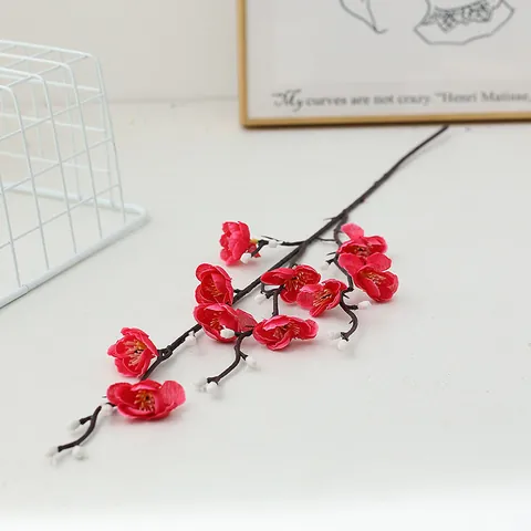Branche de Fleur de Prunier en Soie Artificielle Tige Unique Fausse Fleur Pour Décoration de Bureau à Domicile Accessoire Photo de Mariage