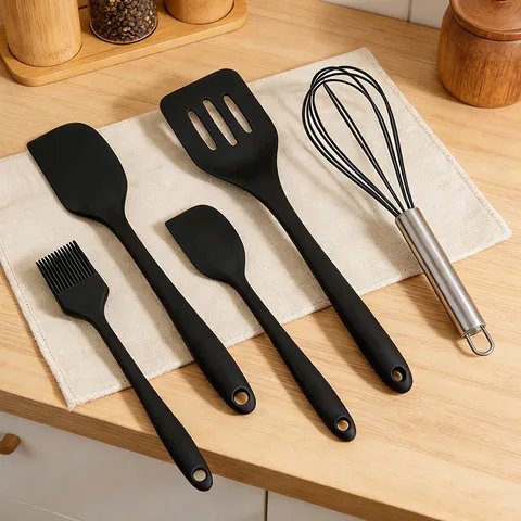 Silicone Baking Tool Set Heat Resistant Kitchen Utensils Spatula Oil Brush Egg Beater With Color Box Packaging