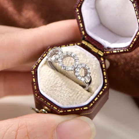 Anillo Abierto Ajustable de Estrella y Corazón para Mujer de Cobre con Moissanita y Circonia Incrustada Chapado en Oro y Plata Joyería de Moda